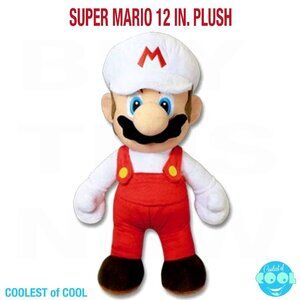 Nintendo Super Mario 12" Plush Fire Mario Wearing White Hat Stuffed Toy clean